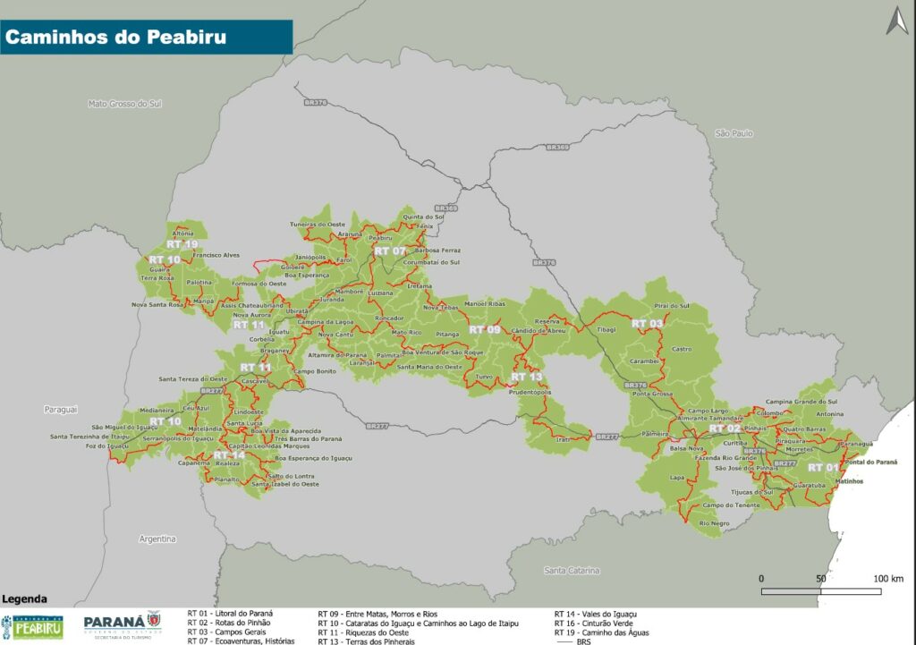 Mapa caminhos de Peaberu Parana